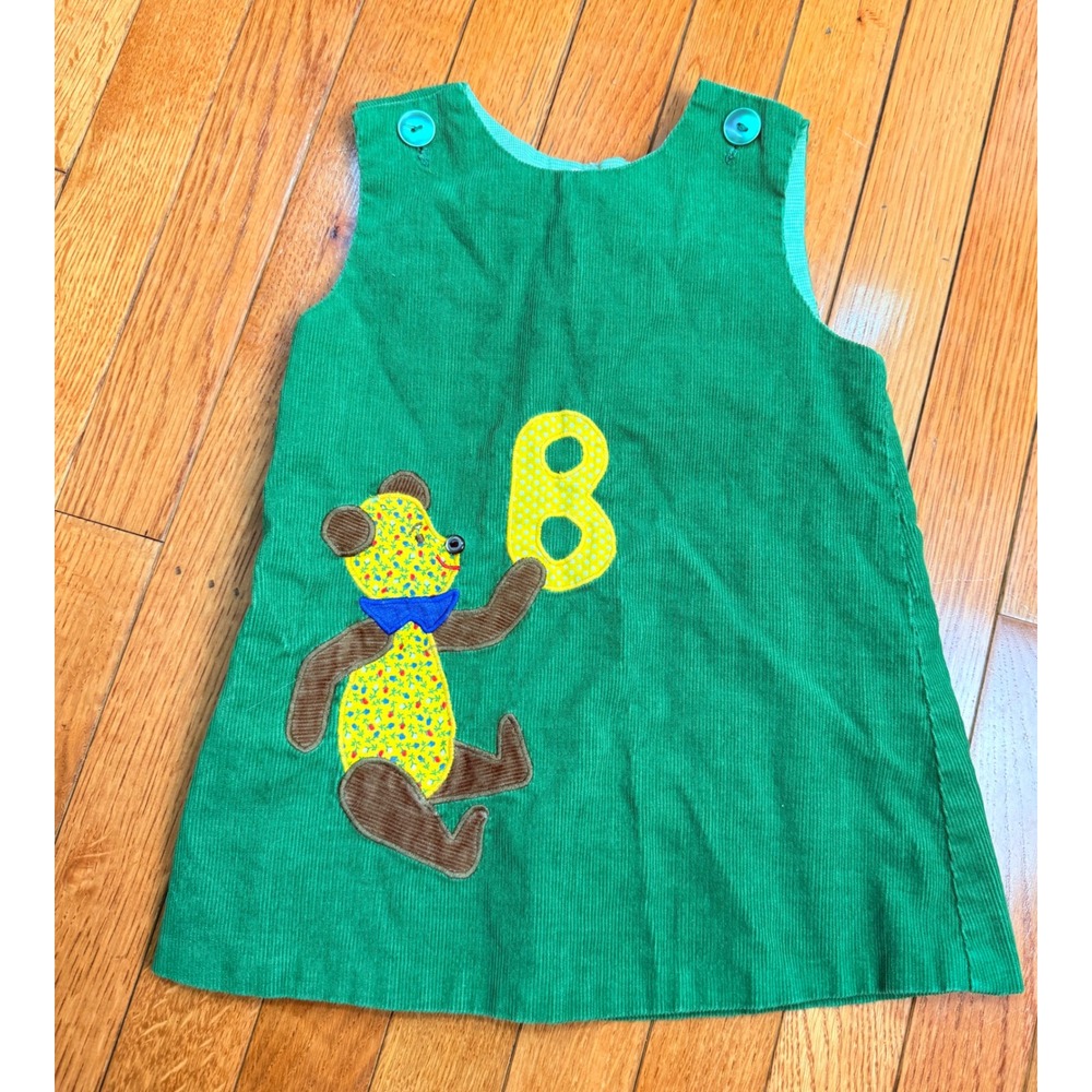 The Pond Vintage Green Corduroy Teddy Bear B‎ Jumper Dress Kids 4T